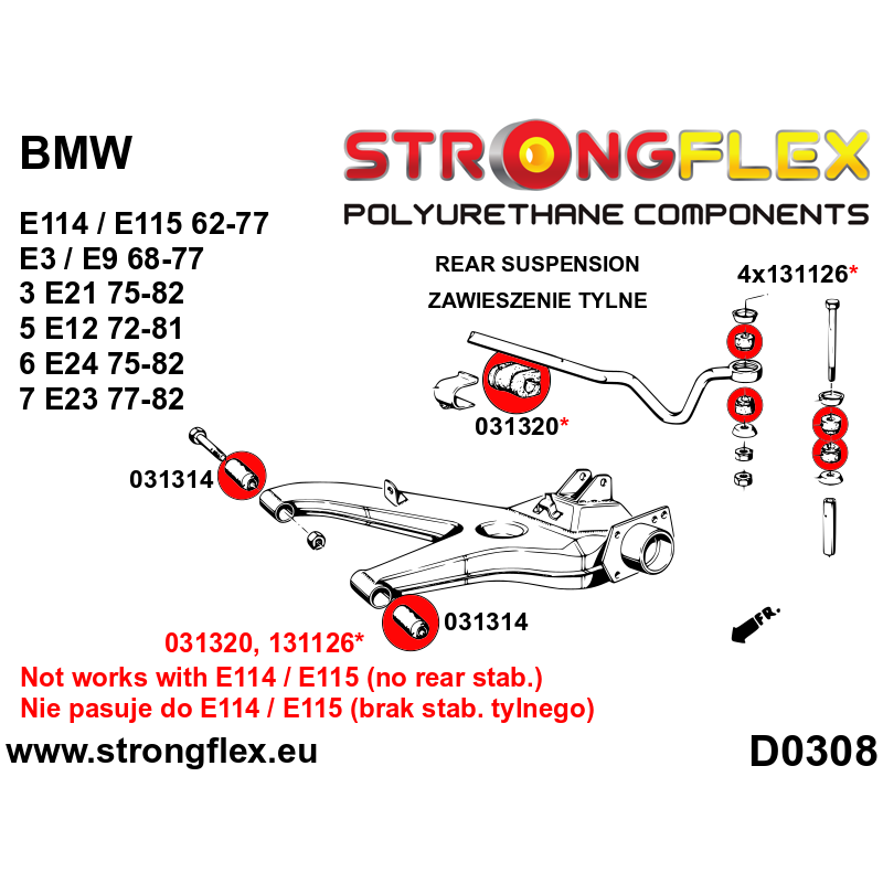 STRONGFLEX|131126A: Casquillo de montaje del perno delantero SPORT BMW Seria 3 I 75-82 E21 6 76-89 E24 Daewoo Espero :D0308