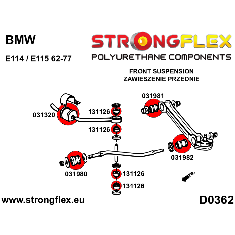 STRONGFLEX|131126A: Casquillo de montaje del perno delantero SPORT BMW Seria 3 I 75-82 E21 6 76-89 E24 Daewoo Espero :D0362