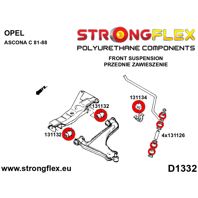 STRONGFLEX|131126A: Casquillo de montaje del perno delantero SPORT BMW Seria 3 I 75-82 E21 6 76-89 E24 Daewoo Espero :D1332