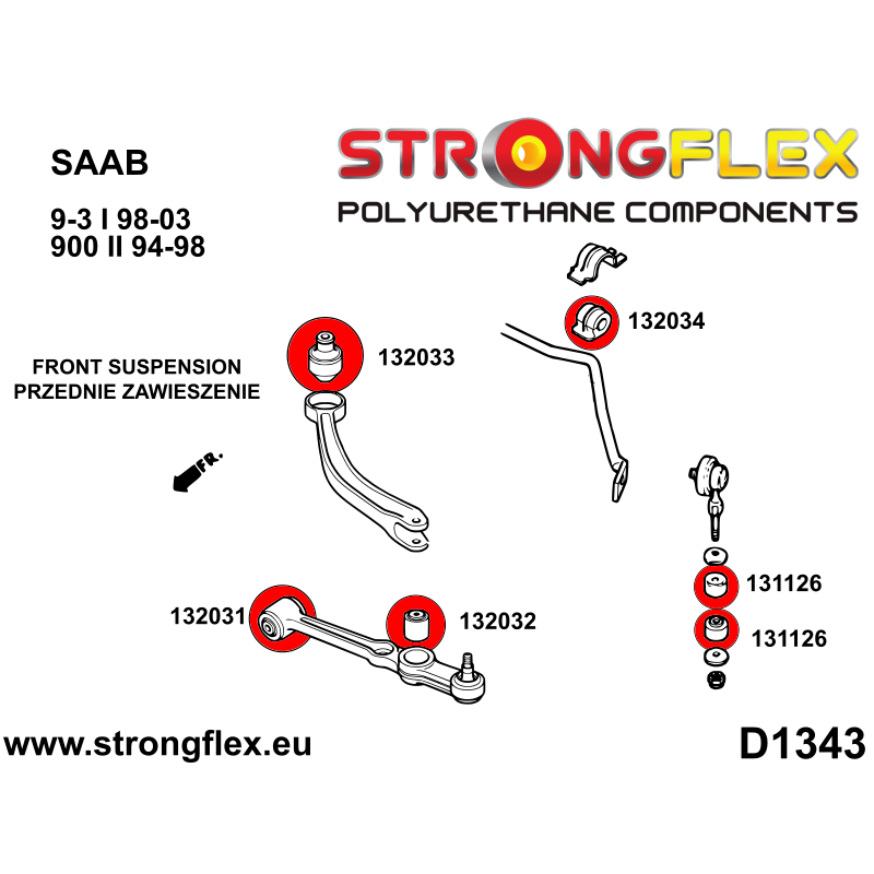 STRONGFLEX|131126A: Casquillo de montaje del perno delantero SPORT BMW Seria 3 I 75-82 E21 6 76-89 E24 Daewoo Espero :D1343
