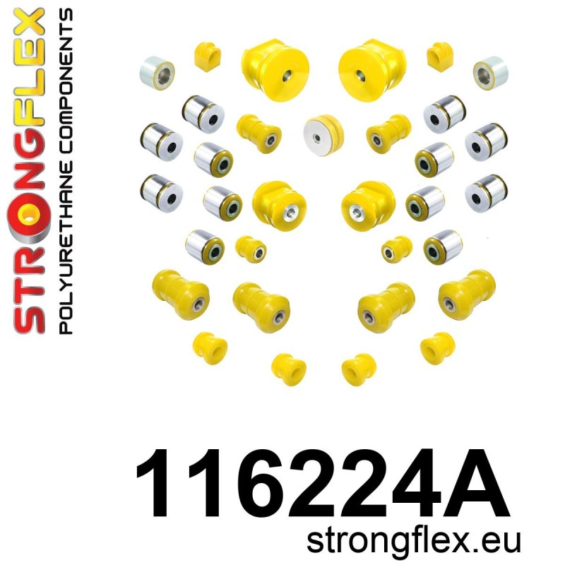 STRONGFLEX|116224A: Polyurethan Buchsensatz für Vorder-und Hinterachse SPORT Mercedes SL R129 89-01 W201 82-94 190 Klasse E