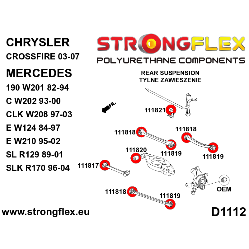 STRONGFLEX|116224A: Kit completo de casquillos de suspensión SPORT Mercedes SL R129 89-01 W201 82-94 190 Klasa E W124 :D1112