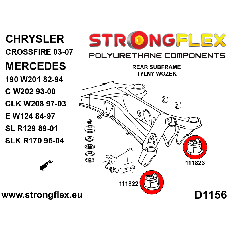 STRONGFLEX|116224A: Full suspension bush kit SPORT Mercedes SL R129 89-01 W201 82-94 190 Class E W124 diagram scheme:D1156