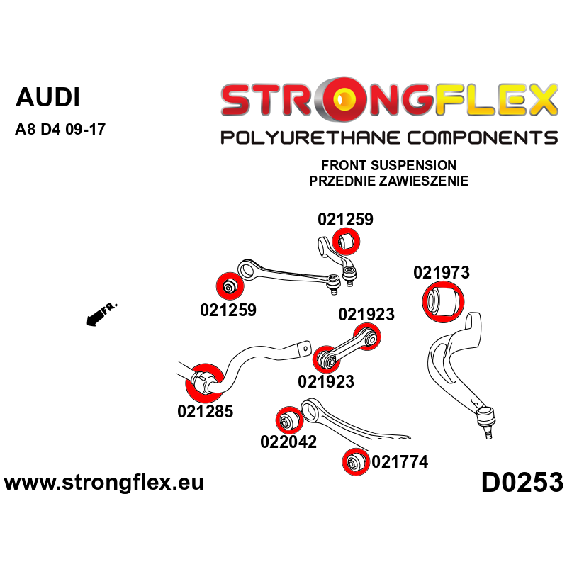 STRONGFLEX|026262A: Vorderachsbuchsen Satz SPORT Audi A8/S8 D4 09-17 Quattro FWD Diagramm Schema:D0253