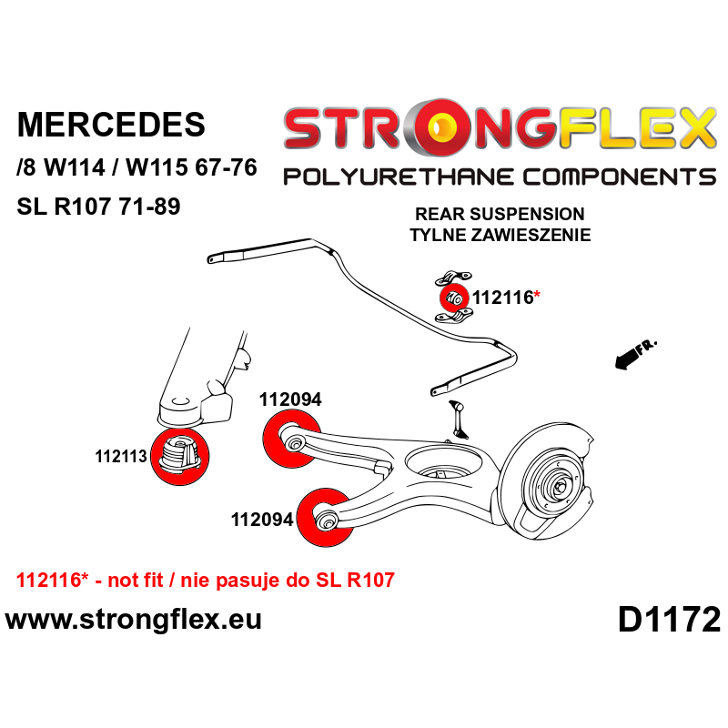 STRONGFLEX|112094A: Hintere Querlenkerbuchse SPORT Mercedes W123 76-86 Klasse S W116 72-80 SL R107 71-89 Diagramm Schema:D1172