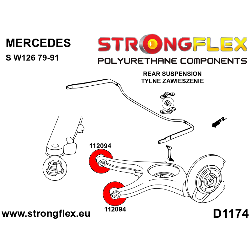 STRONGFLEX|112094A: Hintere Querlenkerbuchse SPORT Mercedes W123 76-86 Klasse S W116 72-80 SL R107 71-89 Diagramm Schema:D1174