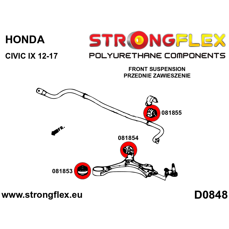 STRONGFLEX|081854A: Tuleja wahacza przedniego – tylna SPORT Honda Civic VIII 06-12 Sedan/Coupe FA FD FG diagram schemat:D0848