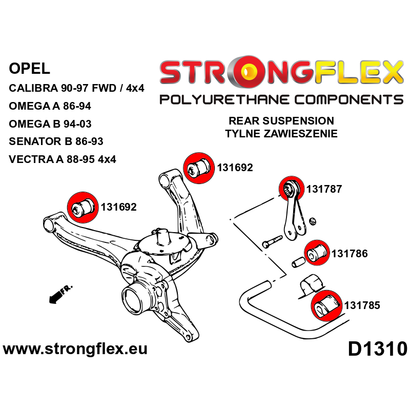 STRONGFLEX|136224B: Rear suspension bush kit Opel/Vauxhall Calibra 89-97 FWD 4x4 Senator Kikinda Royale B diagram scheme:D1310