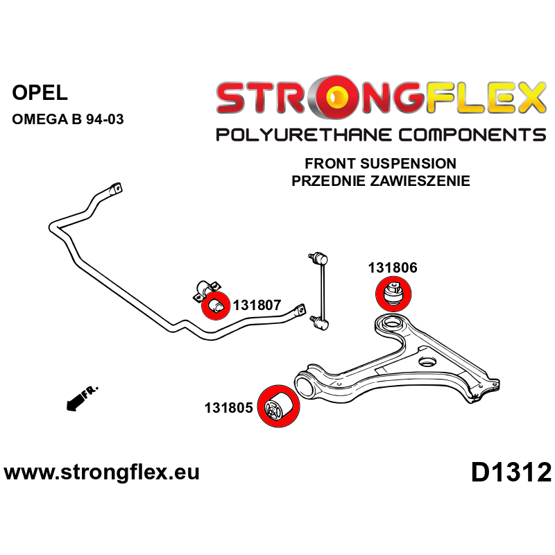 STRONGFLEX|131807B: Casquillo de la barra estabilizadora delantera Opel/Vauxhall Senator Kikinda Royale B 86-93 Omega A :D1312