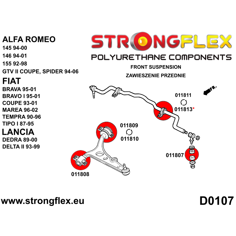 STRONGFLEX|016255B: Front suspension bush kit Alfa Romeo GTV 95-05 type 916 145/146 94-00 930A 930B 155 diagram scheme:D0107