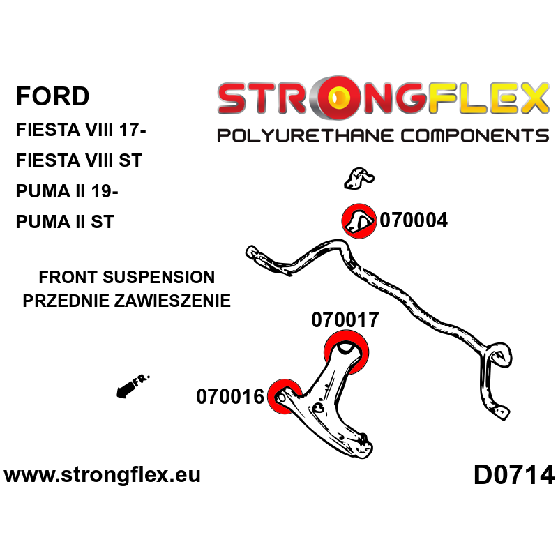 STRONGFLEX|070004B: Casquillo de la barra estabilizadora delantera Ford Fiesta MK7/ST 08-17 KA KA 16-20 MK8 17- B-Max :D0714