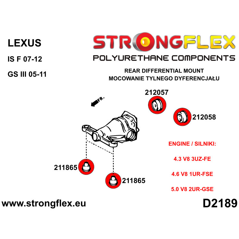 STRONGFLEX|212057B: Tuleja tylnego dyferencjału – tylna Lexus GS/F III 05-11 S190 LS 00-06 XF30 IS II diagram schemat:D2189