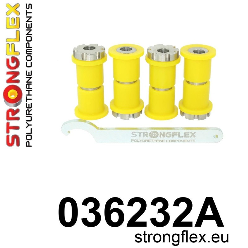 STRONGFLEX|036232A: Kit de casquillos excéntricos del brazo tirado trasero SPORT BMW Seria 3 I 75-82 E21 II 82-91 E30 III