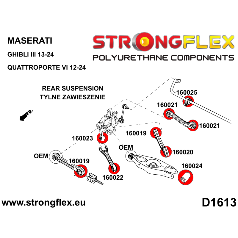 STRONGFLEX|160022A: Tuleja wahacza tylnego wleczonego przednia SPORT Maserati Ghibli III 13-24 diagram schemat:D1613