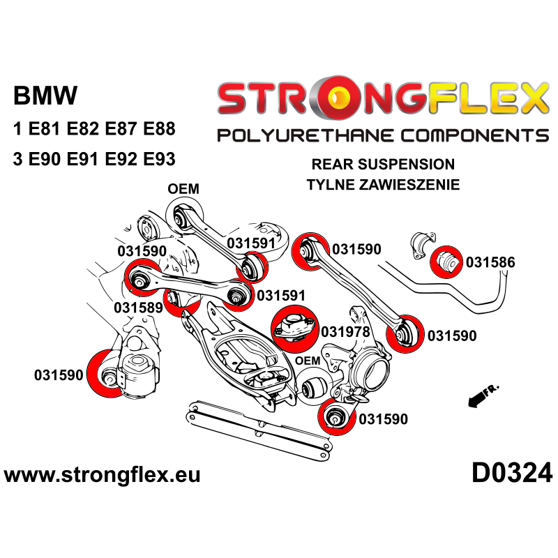 STRONGFLEX|031586B: Casquillo de la barra estabilizadora trasera BMW Seria 1 I 04-13 E81/E82 E87 E88 3 IV 98-07 E46 M3 V E90