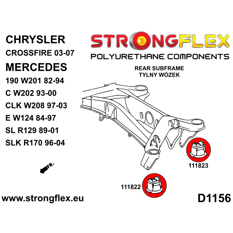 STRONGFLEX|116245B: Rear subframe bush kit Mercedes Class C W202 93-01 CLK-Class W208 97-03 SLK R170 96-04 SL R129 89-01 W201