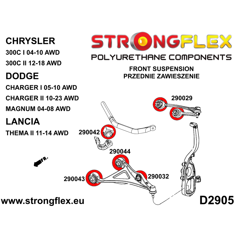 STRONGFLEX|296109A: Polyurethan Buchsensatz Vorderachse AWD SPORT Catalog Diagramm Schema:D2905