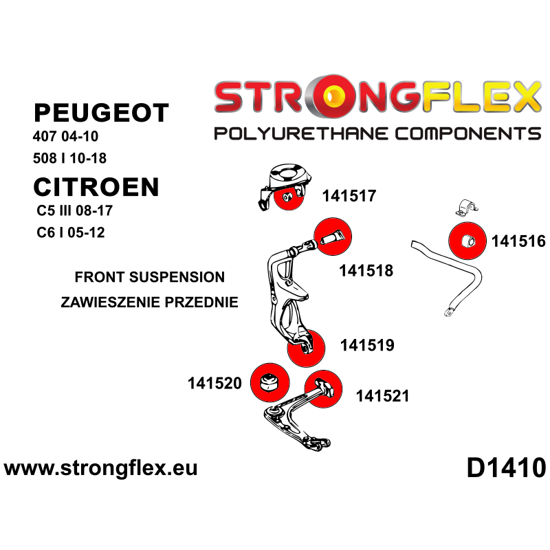 STRONGFLEX|141519A: Vorderachs-Achsschenkelbuchse - untere SPORT-Ausführung Catalog Diagramm Schema:D1410