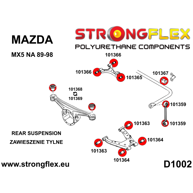 STRONGFLEX|101365A: Rear tie bar to hub bush SPORT Katalog diagram scheme:D1002