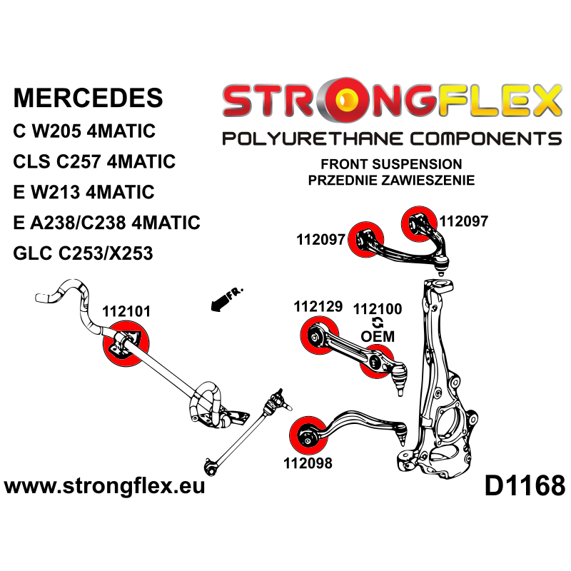 STRONGFLEX|112097B: Tuleja wahacza przedniego górnego Mercedes GLC I 15-22 X253 Klasa C W205 14-21 RWD 4MATIC E C238/A238 16-
