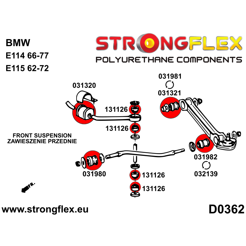STRONGFLEX|031321B: Front wishbone bush - inner BMW Series 3 I 75-82 E21 Seria 6 76-89 E24 5 72-81 E12 Neue Klasse E114 66-77