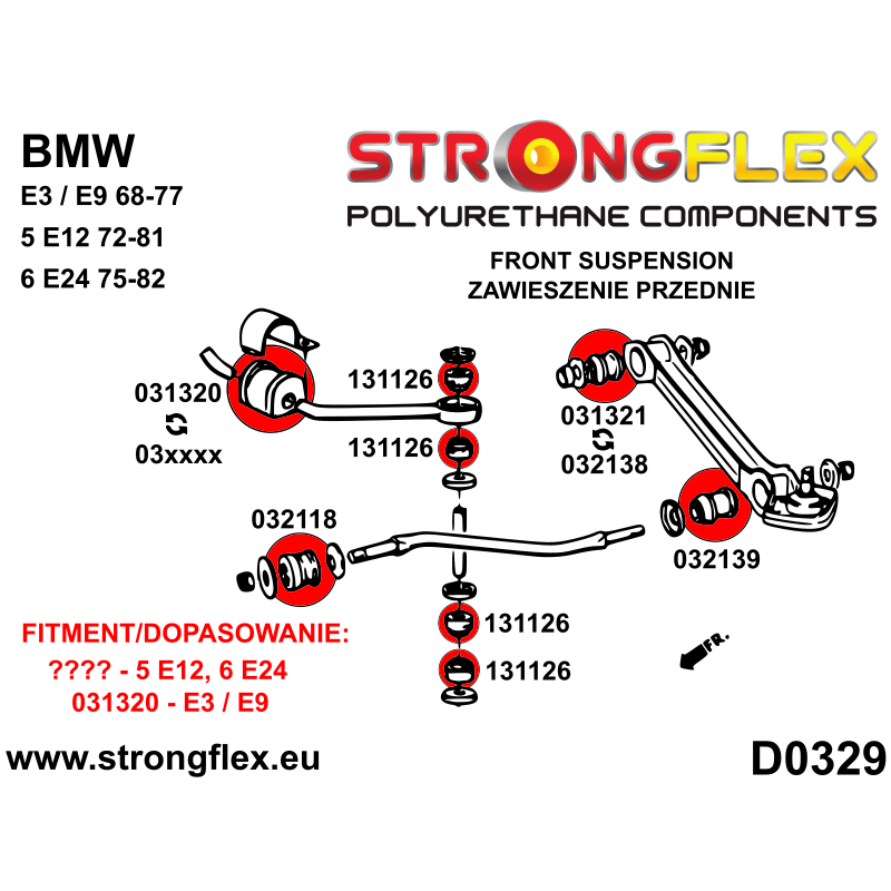 STRONGFLEX|031321A: Vordere Querlenkerbuchse - innen SPORT BMW Serie 3 I 75-82 E21 Seria 6 76-89 E24 5 72-81 E12 Neue Klasse