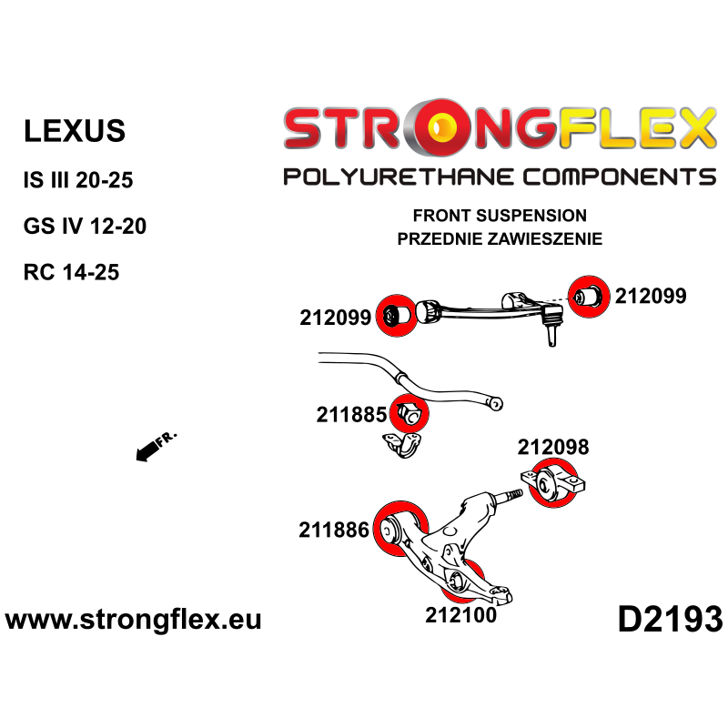 STRONGFLEX|211885B: Front anti roll bar bush Lexus GS III 05-11 S190 IV 12-20 L10 RC/F 14- XC10 IS II 05-13 XE20 IS-F 13-25