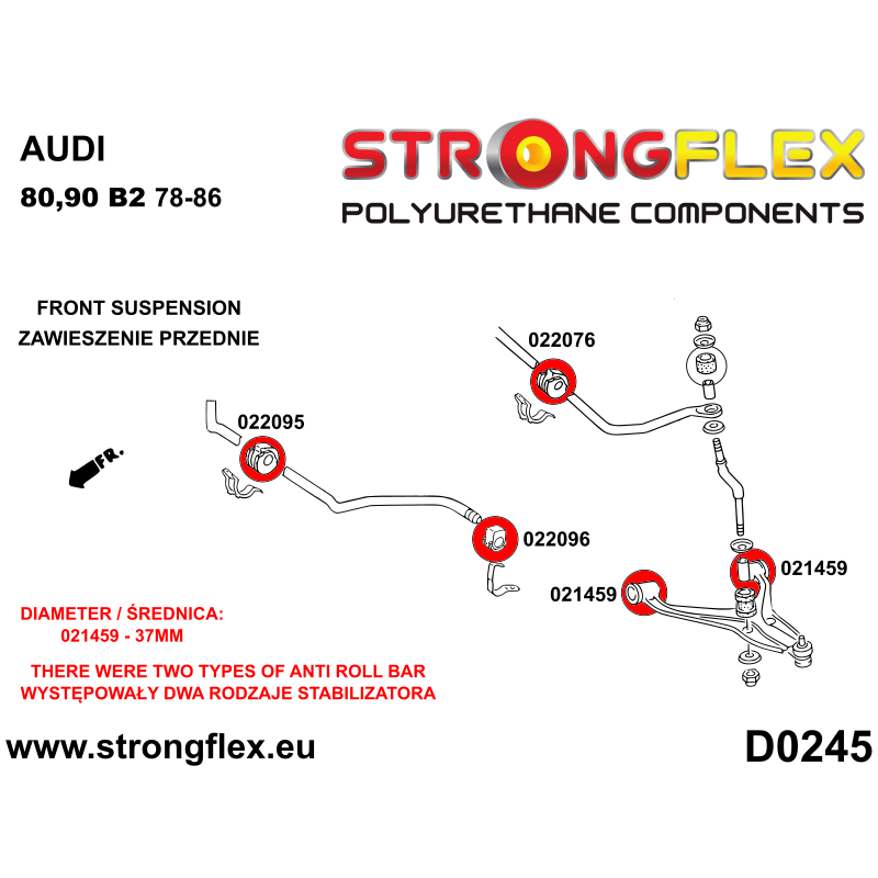 STRONGFLEX|026283A: Vorderachsbuchsen Satz SPORT Audi 80/90 S2 RS2 B2 78-86 FWD Quattro 82-86 Coupe B3 86-91 B4 91-96