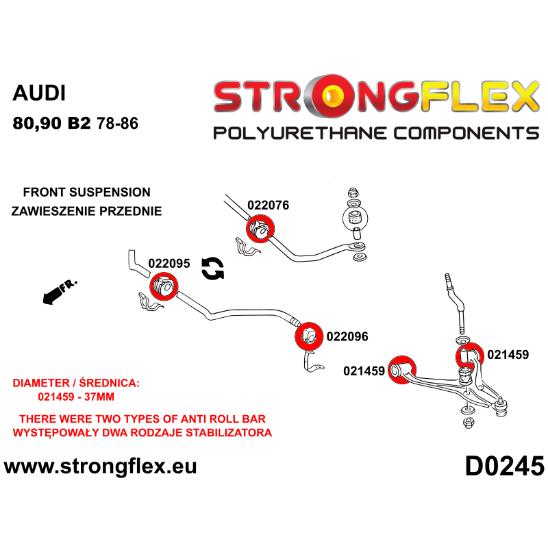 STRONGFLEX|022096B: Anti roll bar bush front / rear external Audi 80/90 S2 RS2 B2 78-86 FWD Quattro 82-86 Coupe B3 86-91 B4
