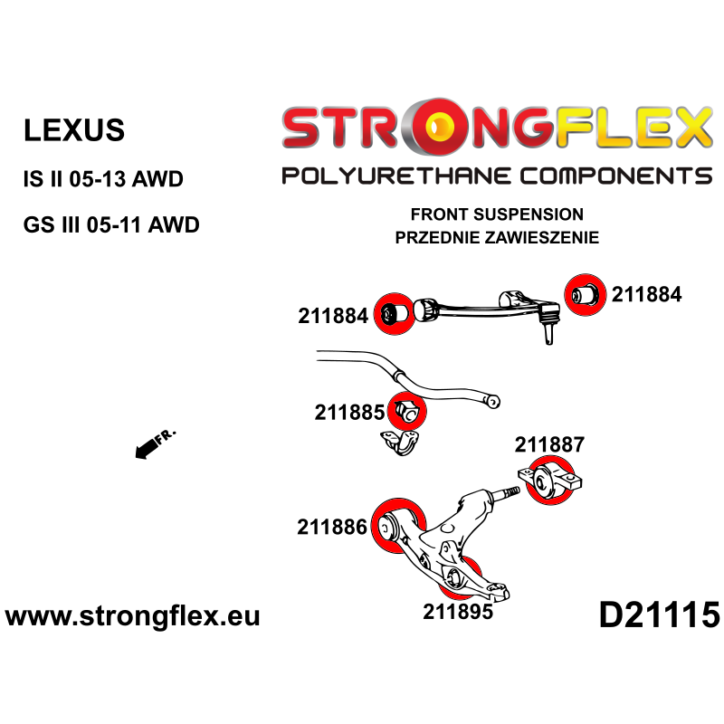 STRONGFLEX|211884A: Front upper arm bush SPORT Lexus IS III XE30 13-25 13-16 16-20 GS 05-11 S190 RWD AWD II XE20 05-13 IS-F